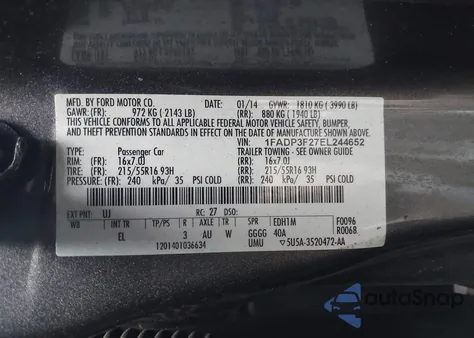 2014 Ford Focus Se from USA, damaged, VIN 1FADP3F27EL244652